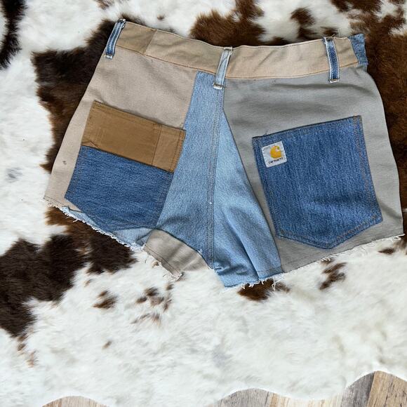 CARHARTT REWORKED PATCHWORK JEANS SHORTS NWOT SZ:28 - Picture 5 of 8